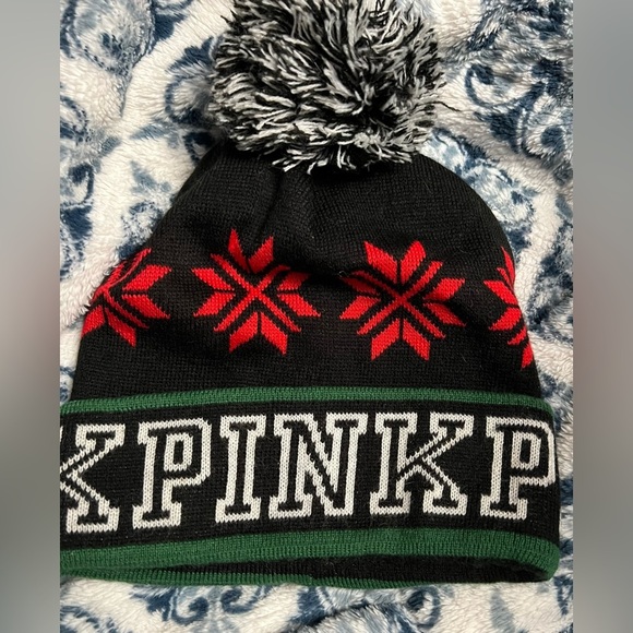PINK Victoria's Secret Accessories - PINK Beanie Hat Black, Red and White
